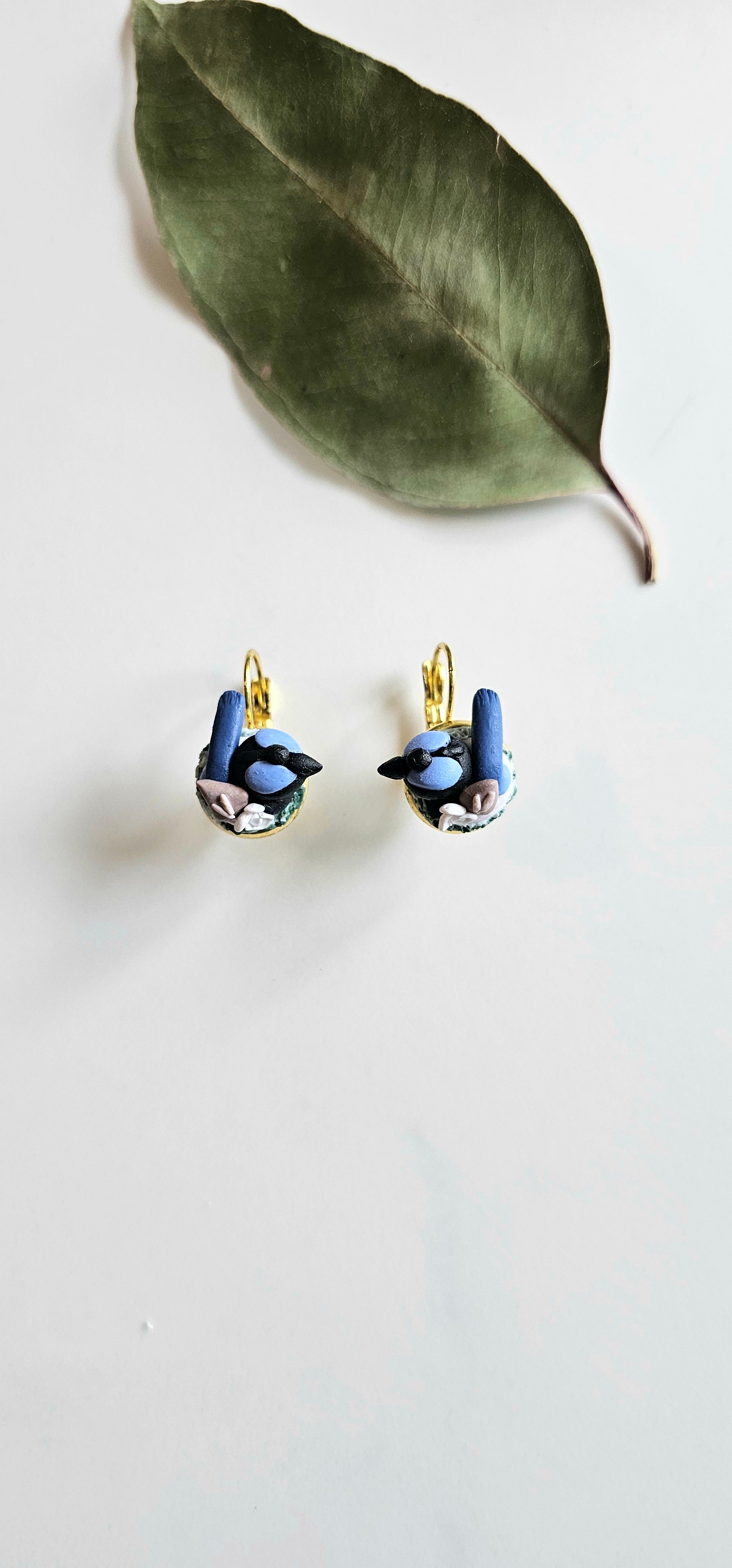 Fairy Wrens Dangle Earrings,Superb Fairy Wrens Handmade Jewelery,Small Earrings.