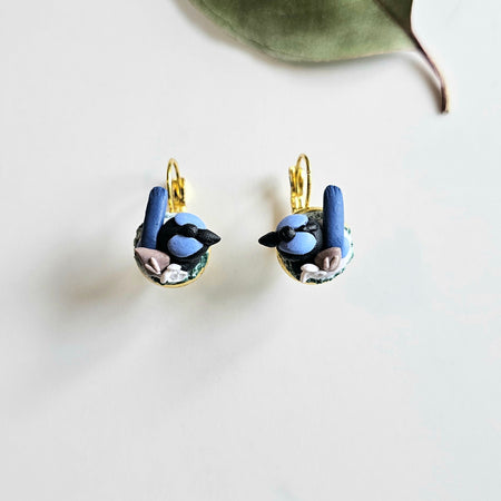 Fairy Wrens Dangle Earrings,Superb Fairy Wrens Handmade Jewelery,Small Earrings.