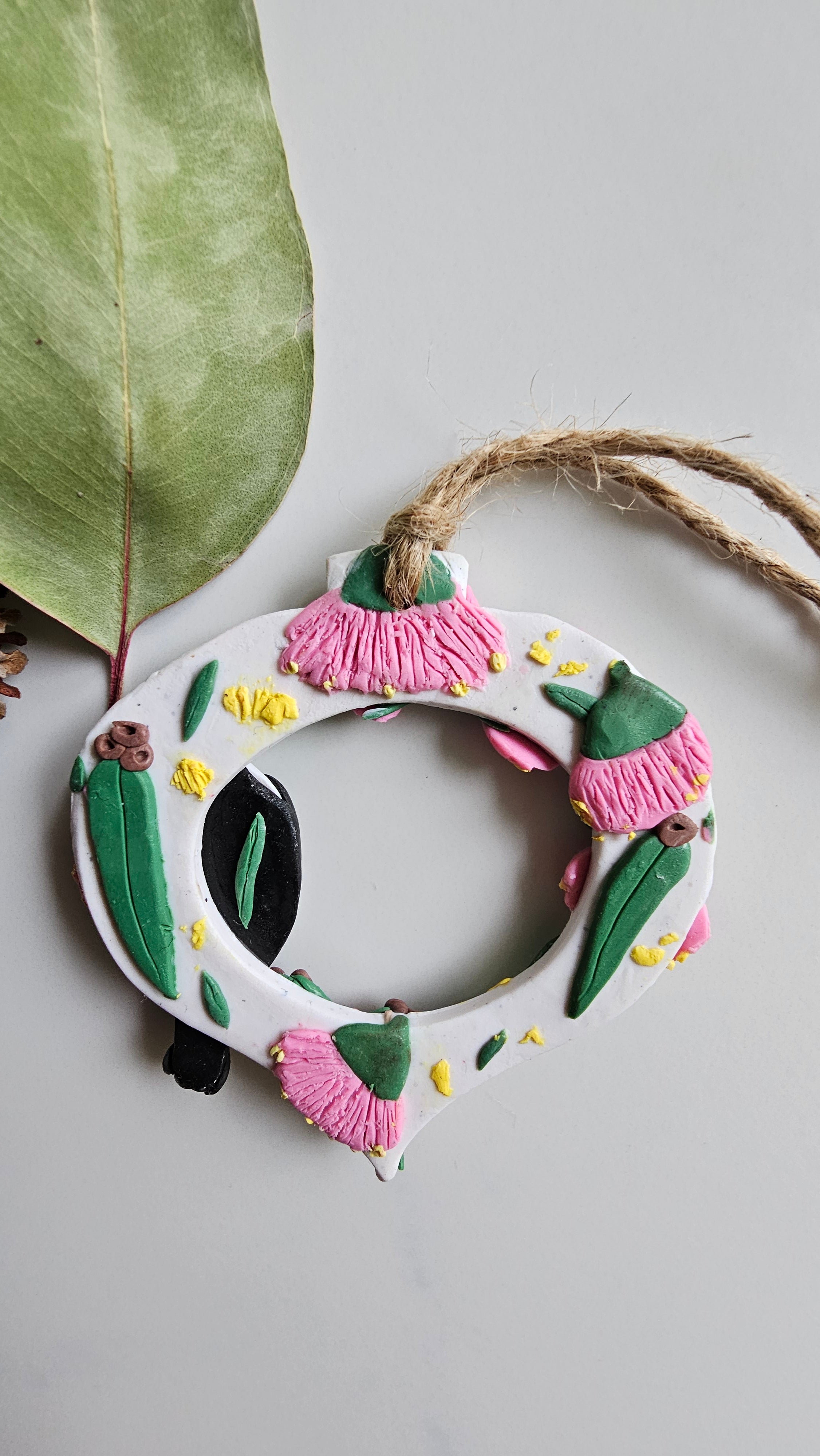 Hand Made Australiana Christmas Magpie, Austtralian Flora Ornament Magpie, Heirloom.