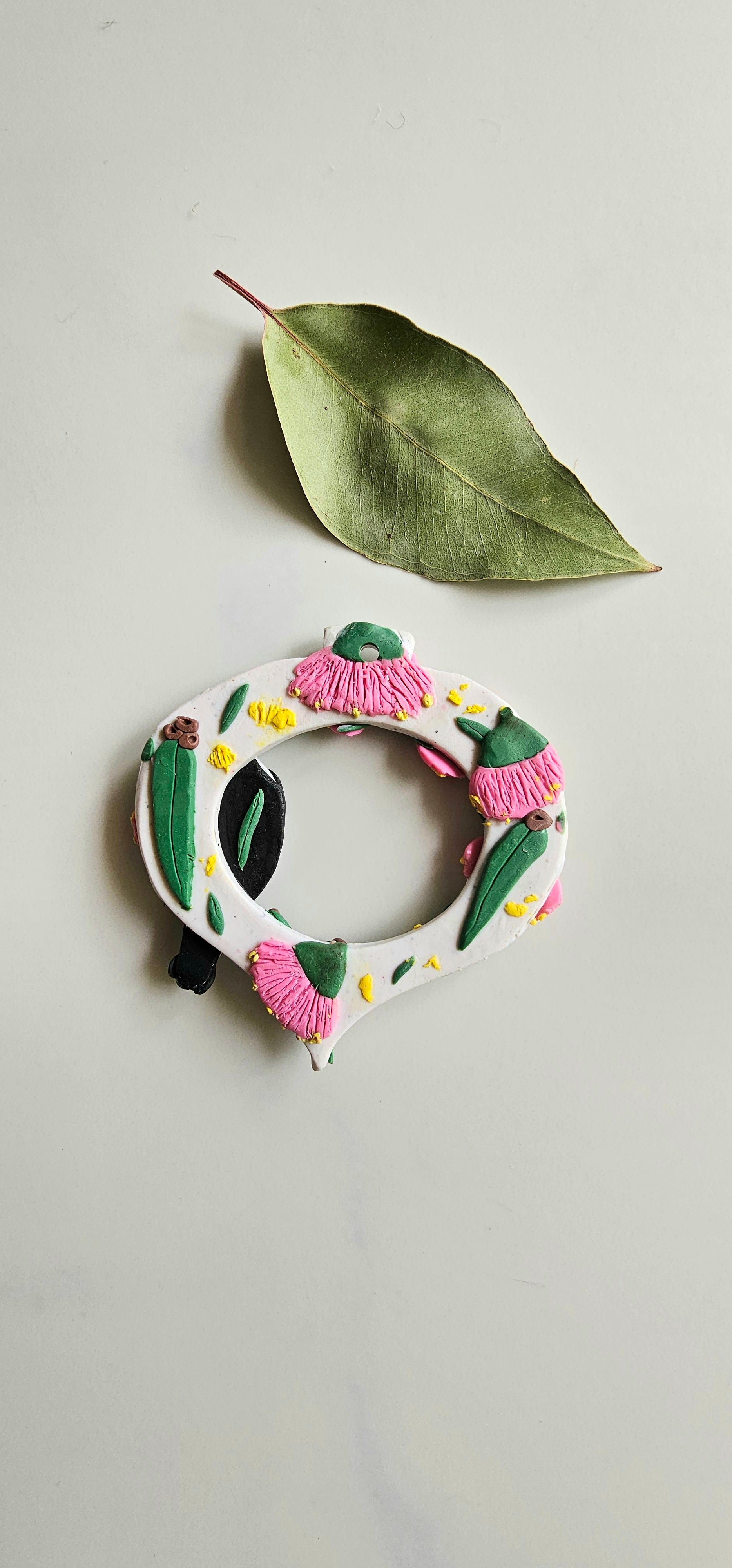 Hand Made Australiana Christmas Magpie, Austtralian Flora Ornament Magpie, Heirloom.