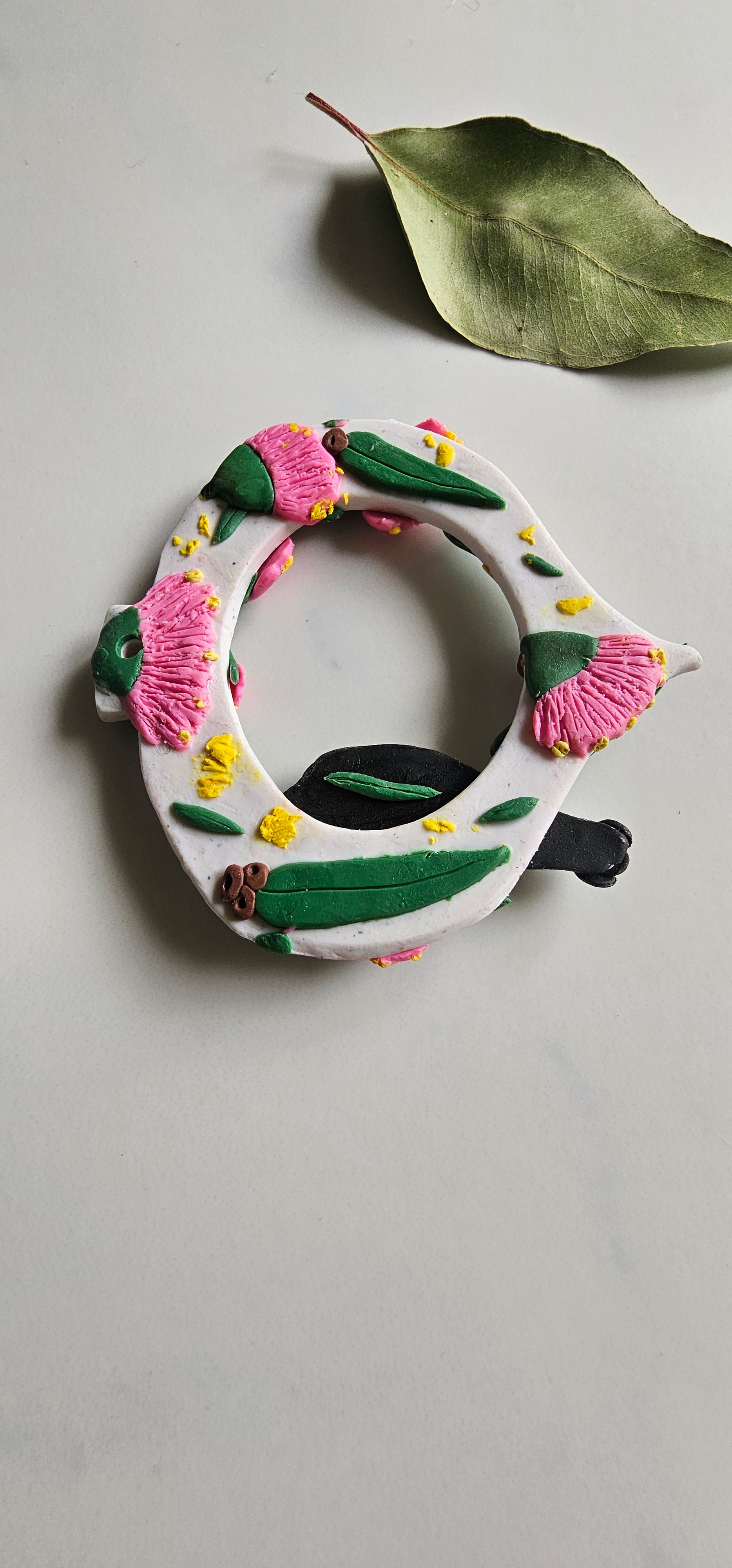 Hand Made Australiana Christmas Magpie, Austtralian Flora Ornament Magpie, Heirloom.