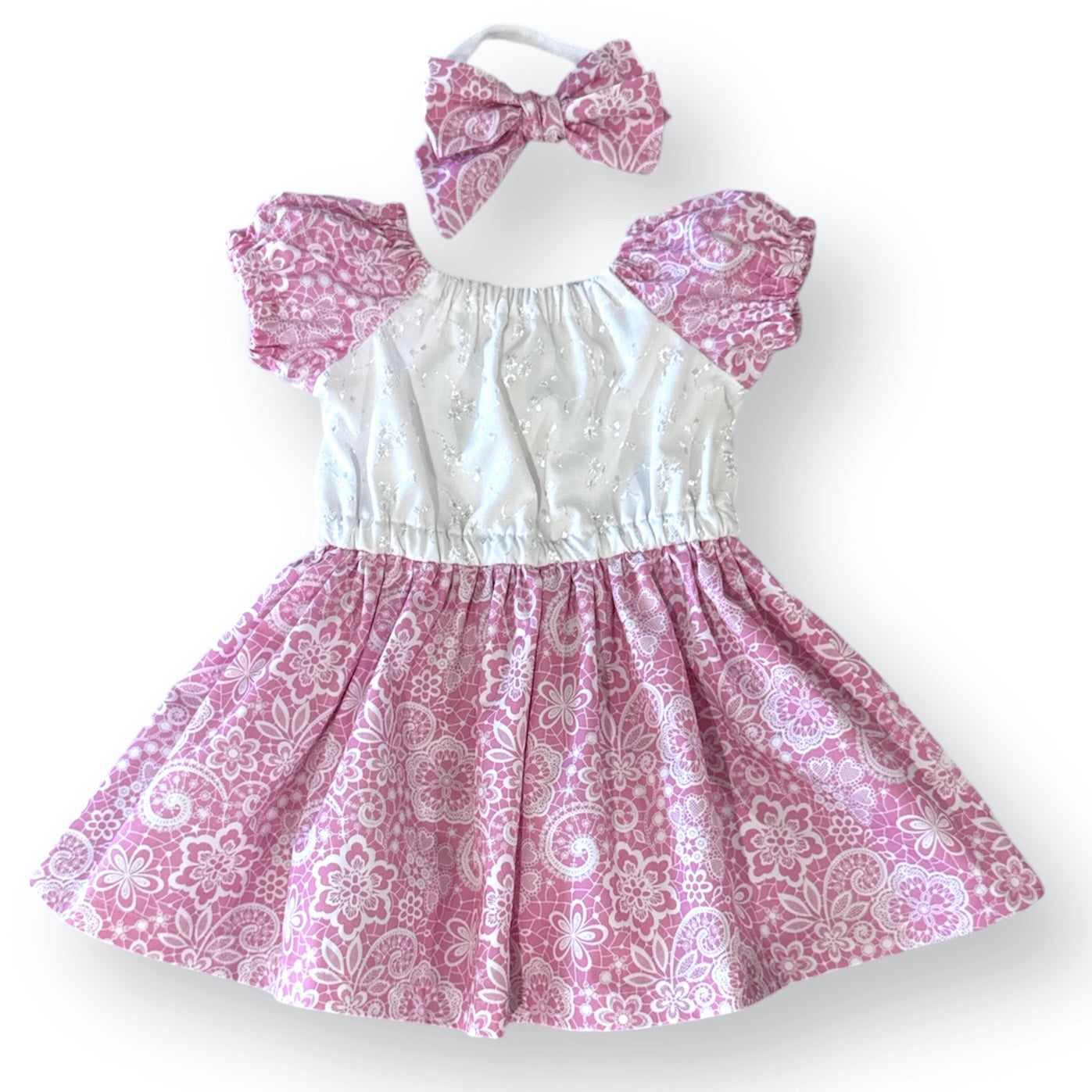 SIZE 00 Pink Lace Matilda Dress with Matching Bow