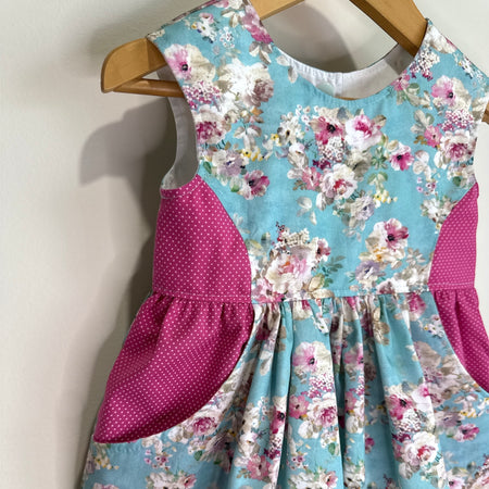 SIZE 1 Teal Floral Posie Dress - Vintage Length