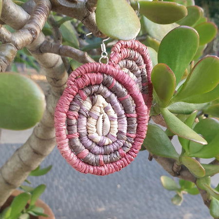 Handmade raffia, cowrie shell earrings