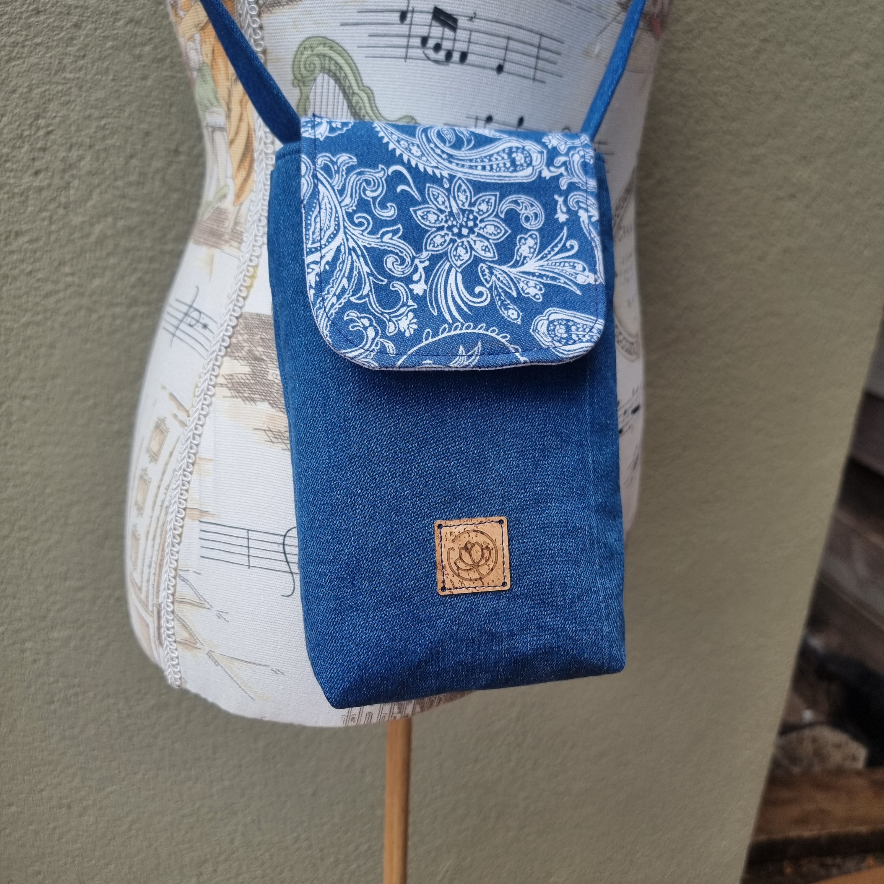 Upcycled mini phone messenger bag - Small