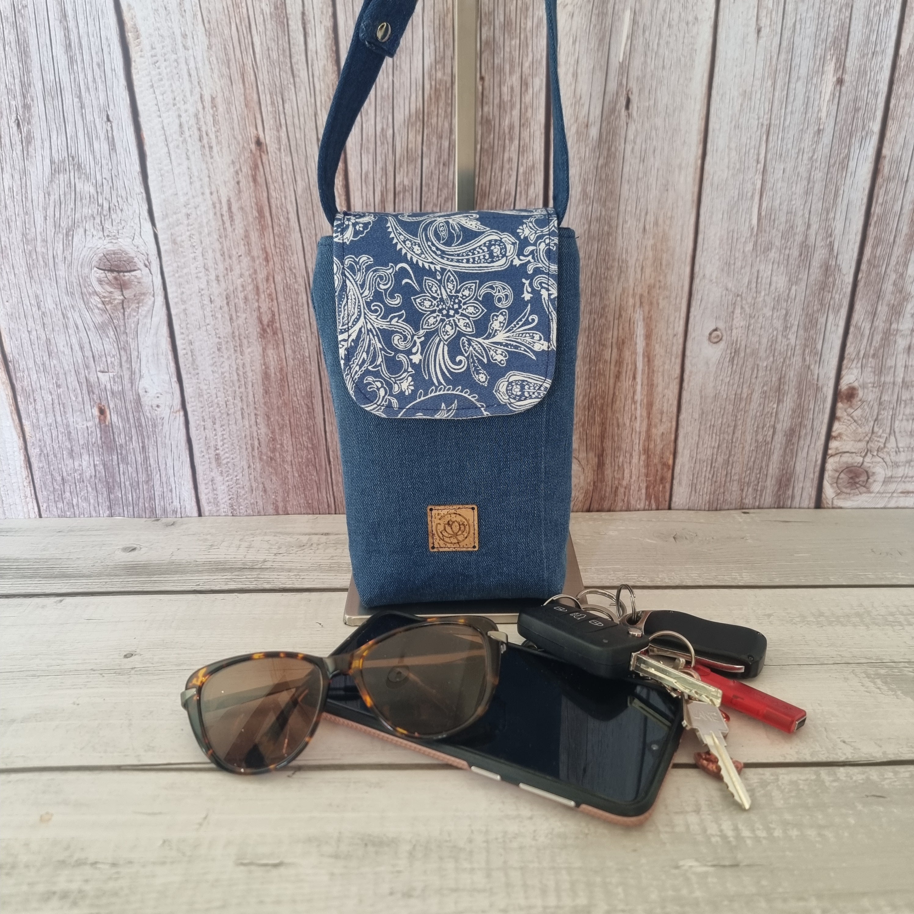 Upcycled mini phone messenger bag - Small