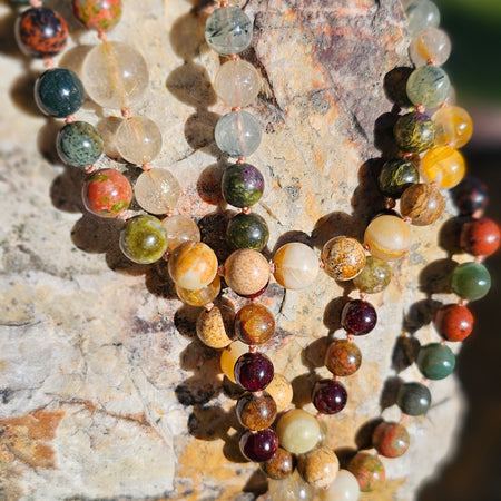 Gemstone Mala 108 Bead Necklace Hand Knotted