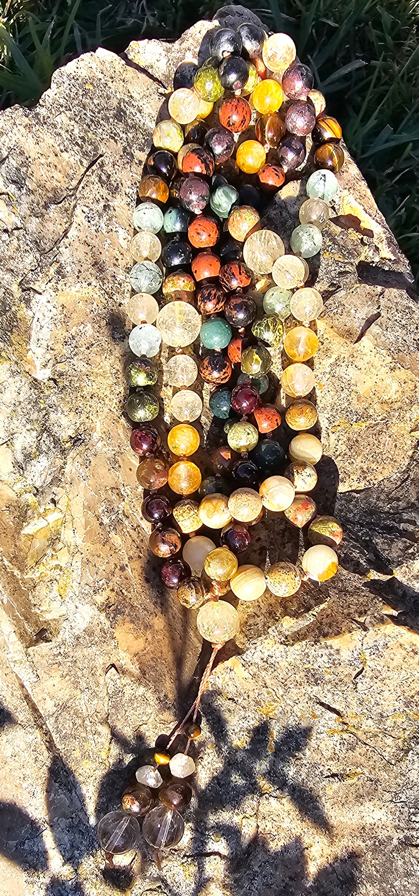 Gemstone Mala 108 Bead Necklace Hand Knotted