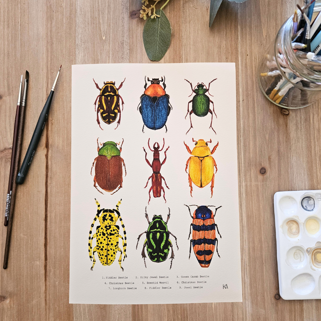 Watercolour Art Print - 'Australian Bug Collage'