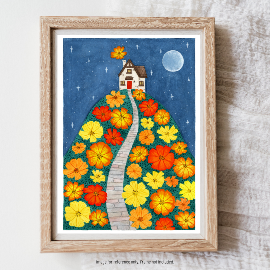 Watercolour Art Print - 'Cosmos Cottage'