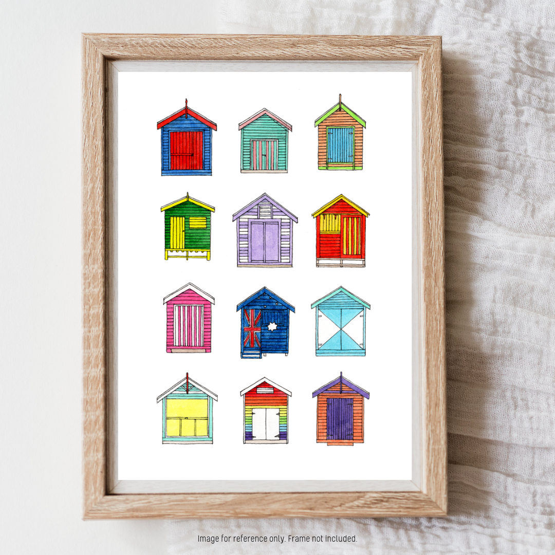 Watercolour Art Print - 'Brighton Bathing Boxes'