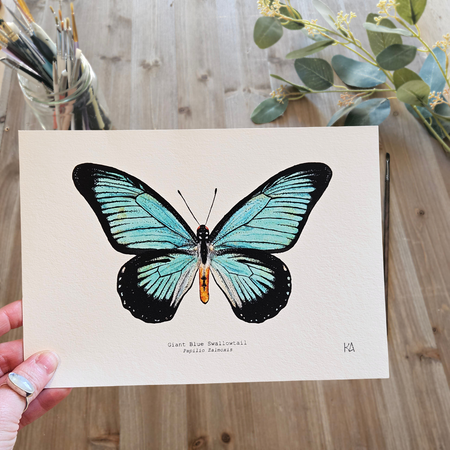 Watercolour Art Print - 'Giant Blue Swallowtail Butterfly'