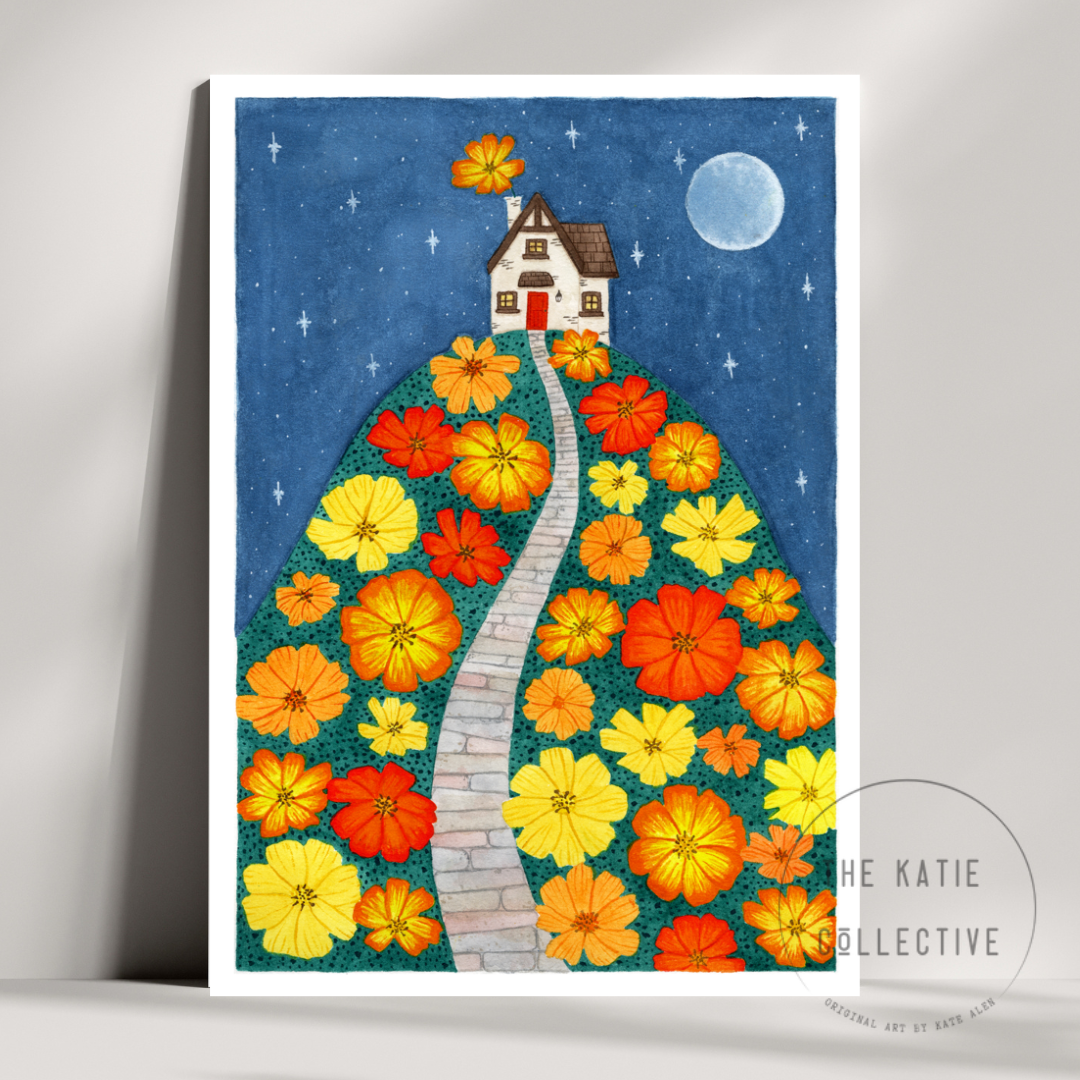 Watercolour Art Print - 'Cosmos Cottage'