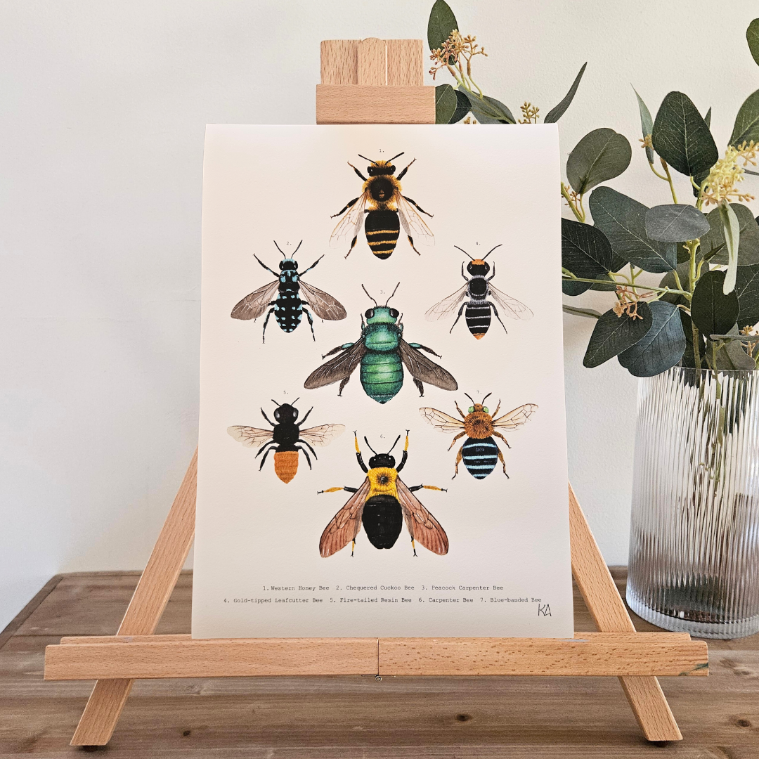 Watercolour Art Print - 'Bee Collage'