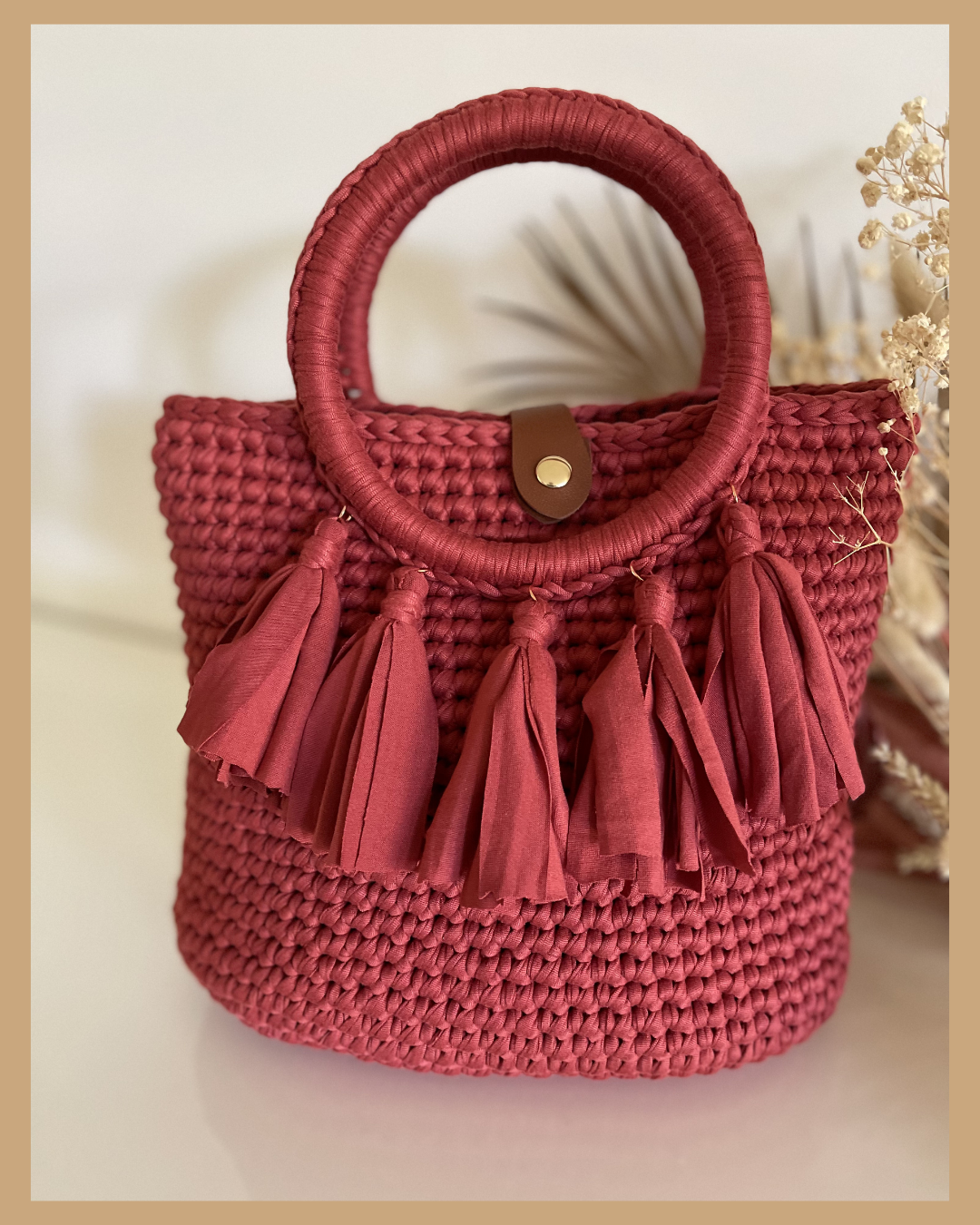 Handmade Crochet Bag Rose T Shirt Yarn Tassel Bag 30cm