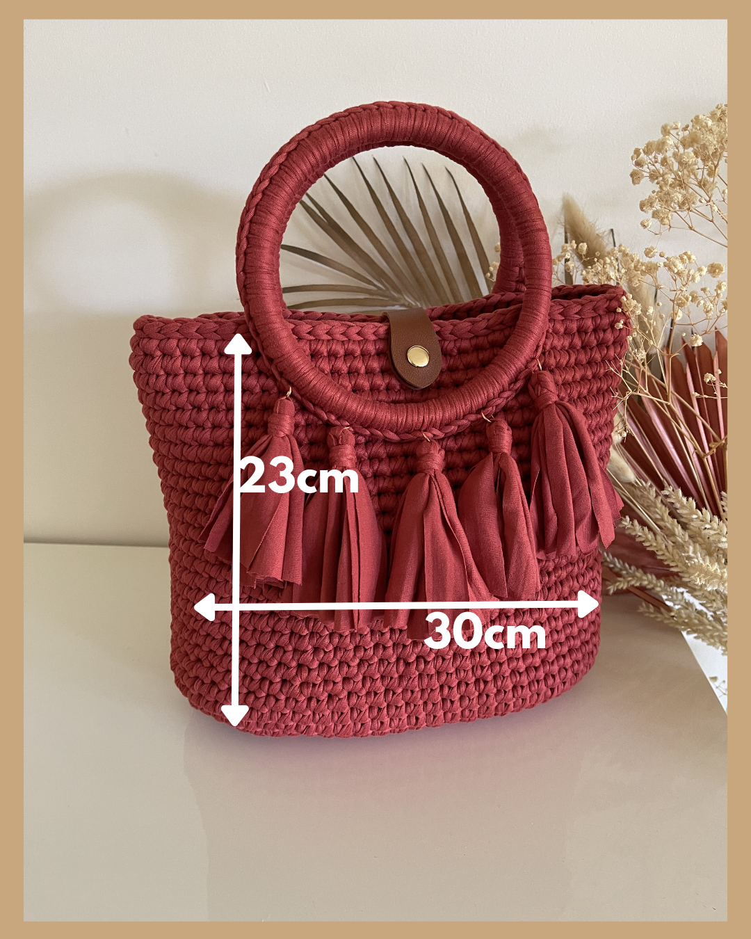 Handmade Crochet Bag Rose T Shirt Yarn Tassel Bag 30cm