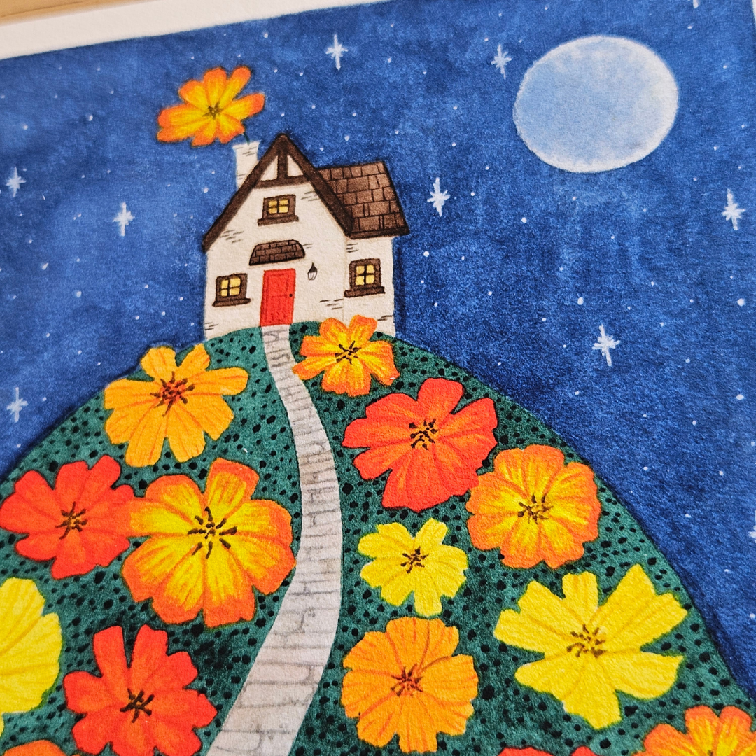 Watercolour Art Print - 'Cosmos Cottage'