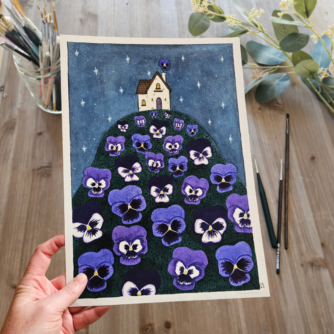 Watercolour Art Print - 'Pansy Cottage'