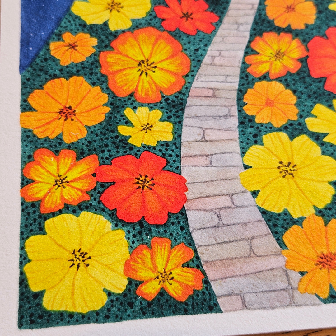 Watercolour Art Print - 'Cosmos Cottage'