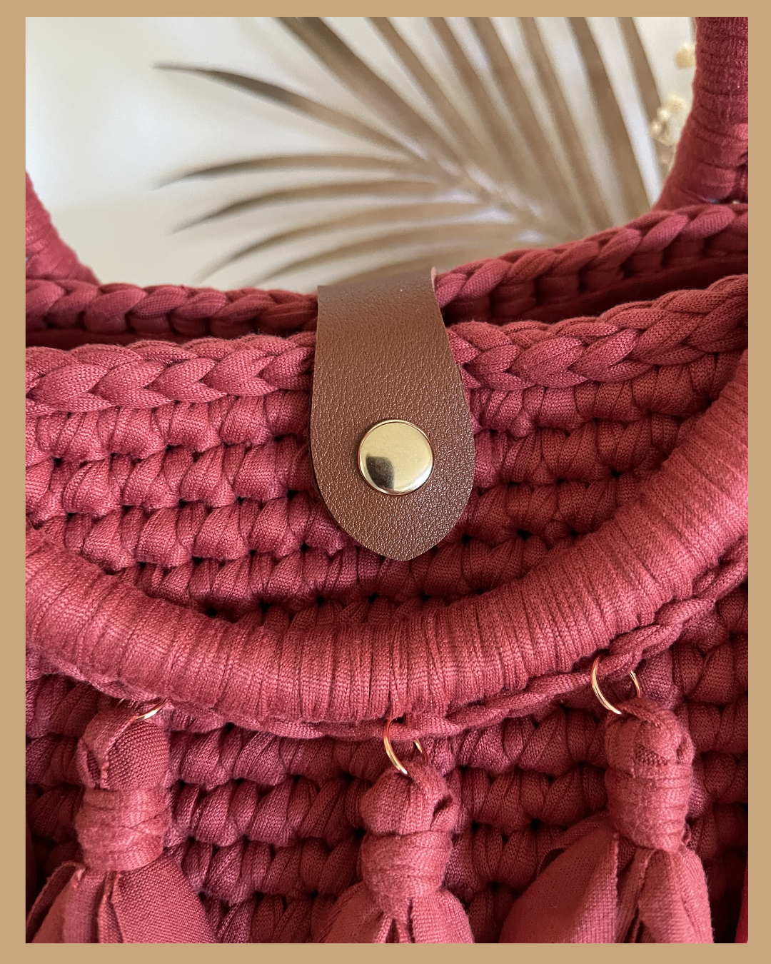Handmade Crochet Bag Rose T Shirt Yarn Tassel Bag 30cm