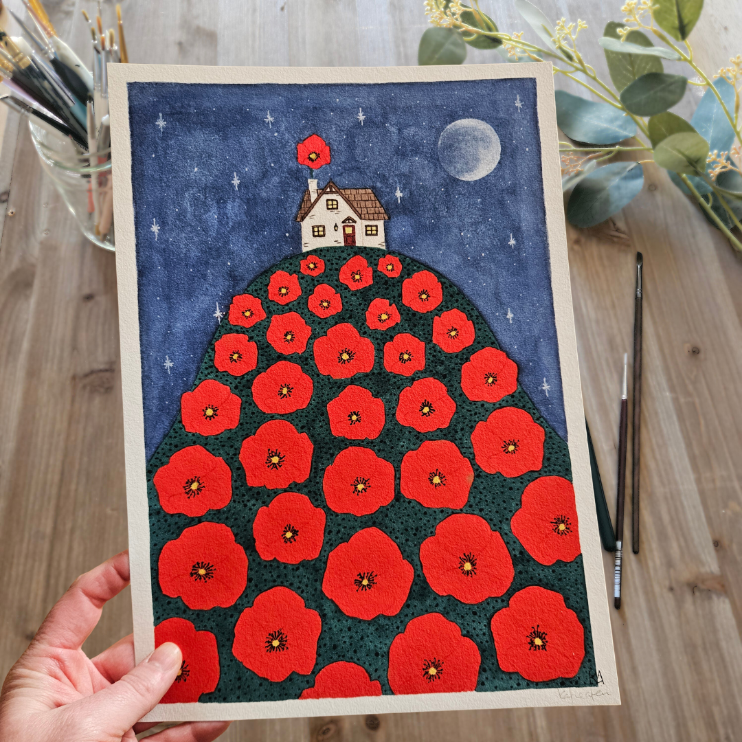 Watercolour Art Print - 'Poppy Cottage'