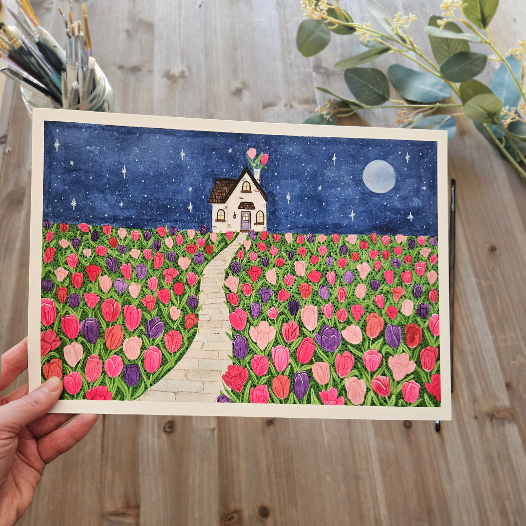 Watercolour Art Print - 'Tulip Cottage'