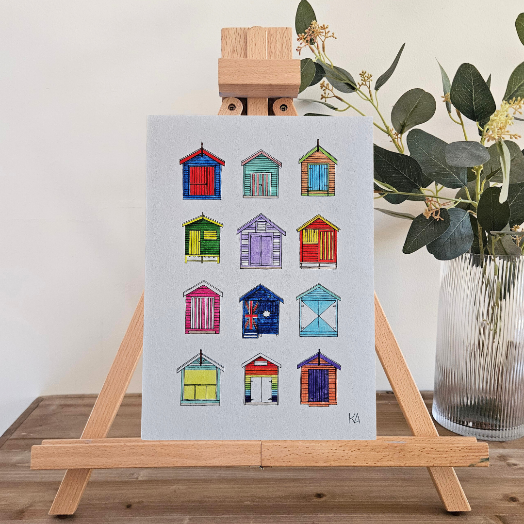 Watercolour Art Print - 'Brighton Bathing Boxes'