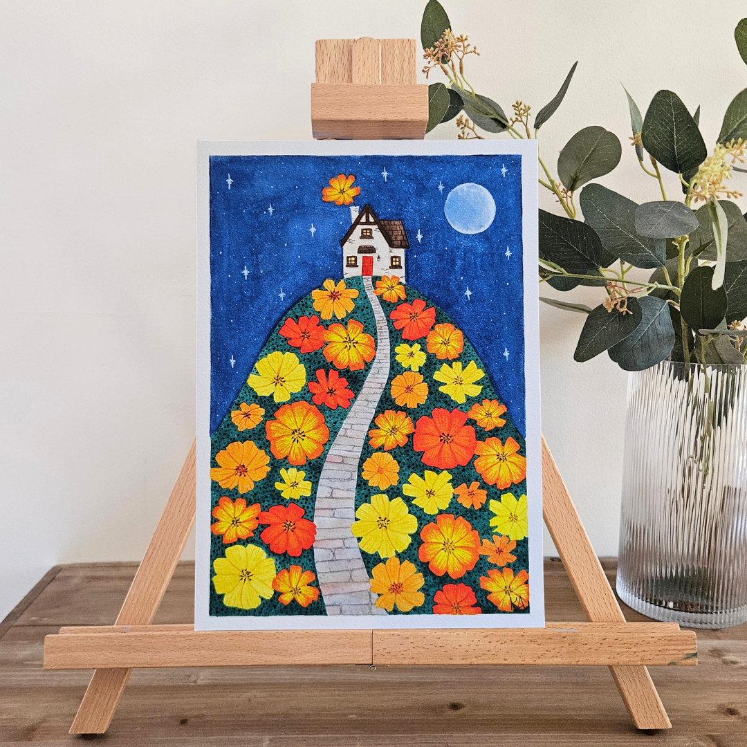 Watercolour Art Print - 'Cosmos Cottage'