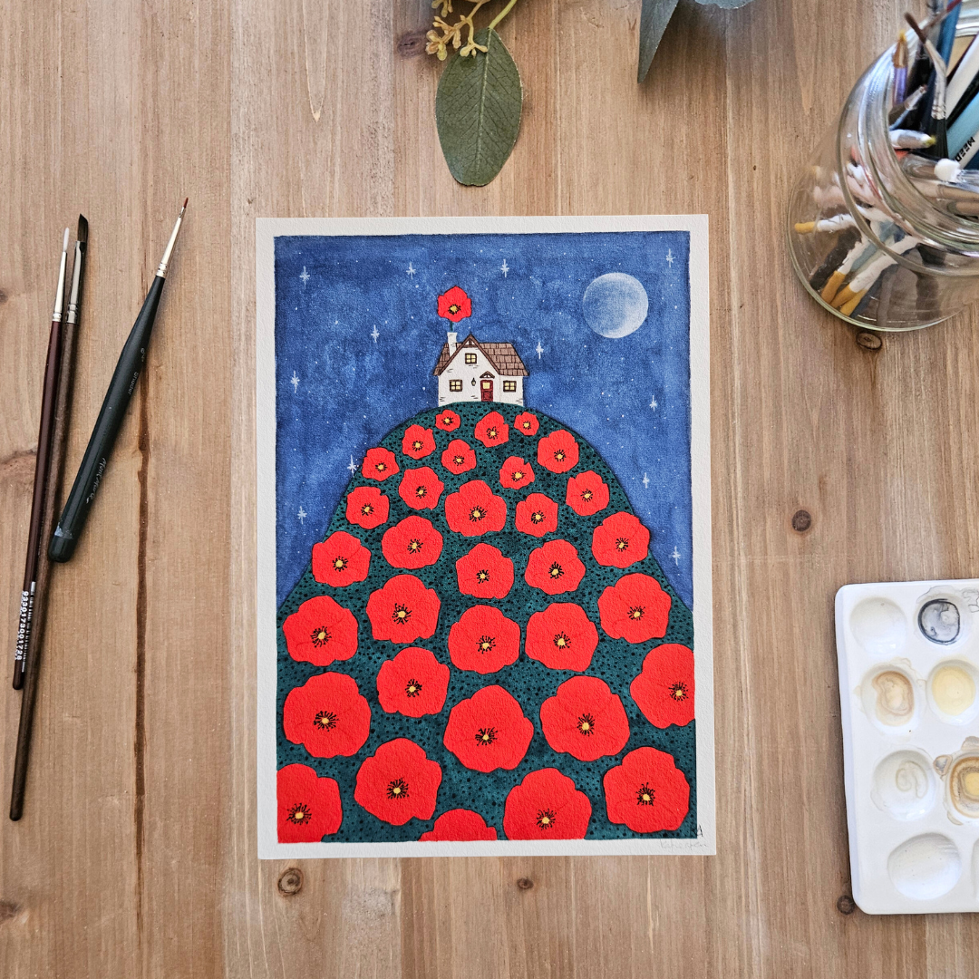 Watercolour Art Print - 'Poppy Cottage'