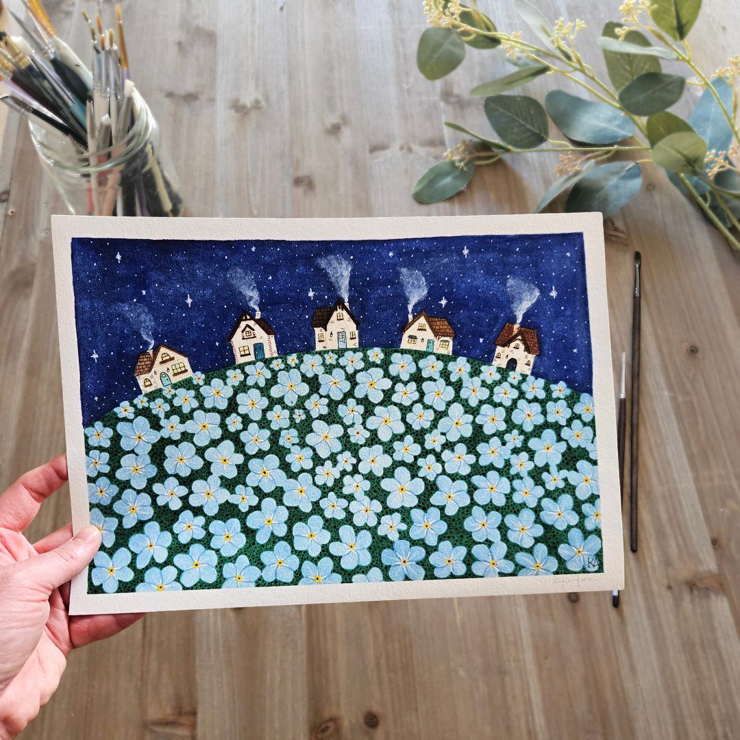 Watercolour Art Print - 'Forget-Me-Not Lane'