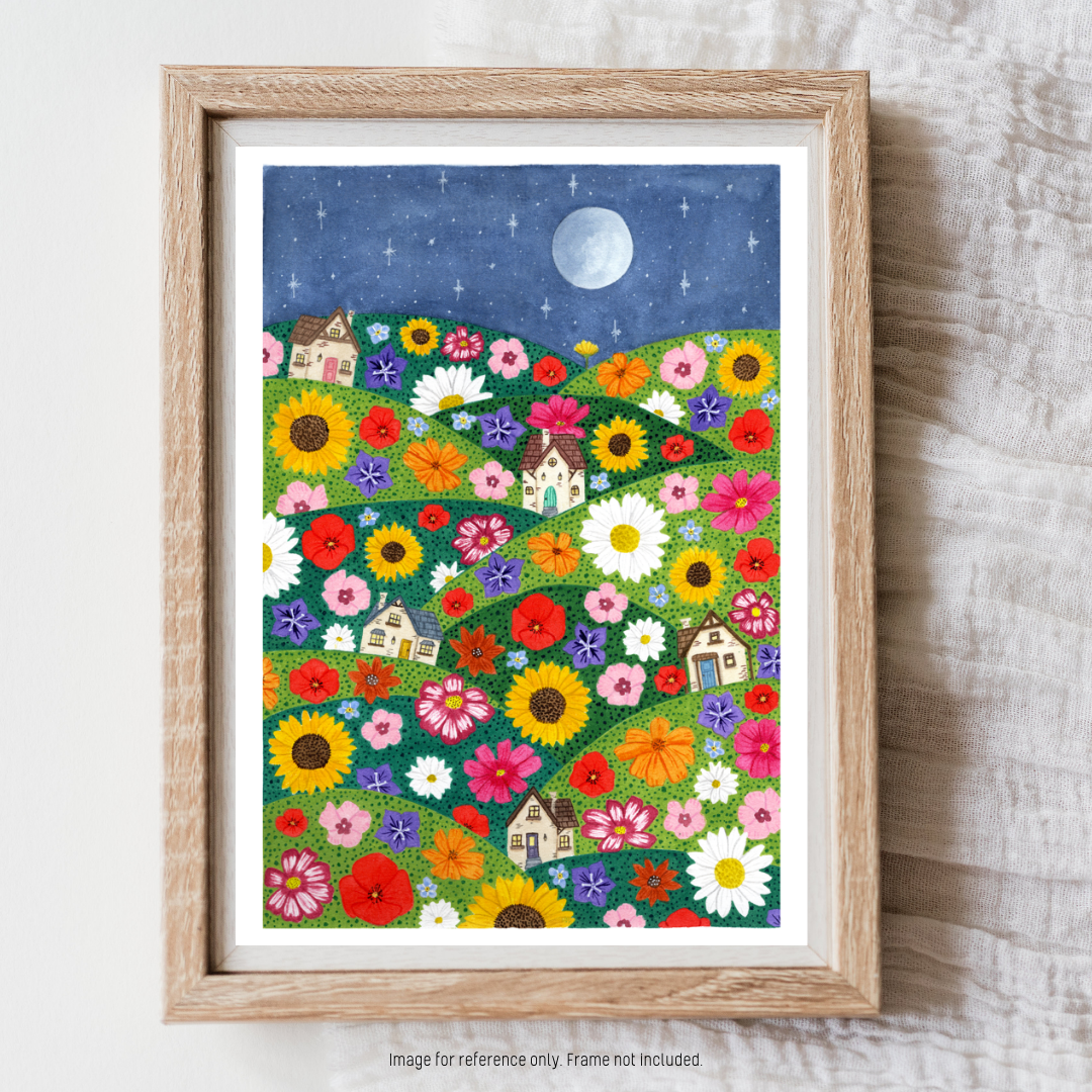 Watercolour Art Print - 'Wildflower Village'