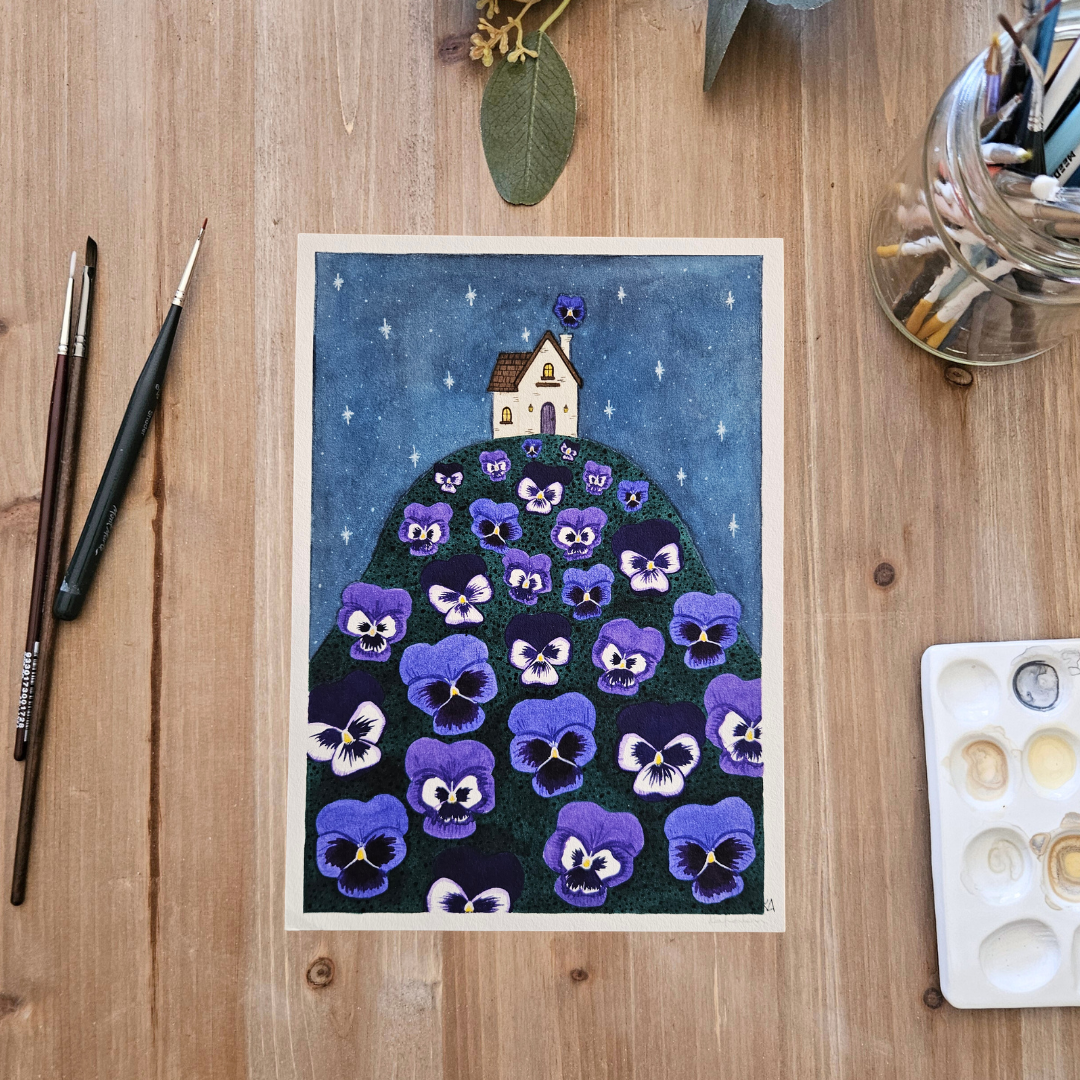 Watercolour Art Print - 'Pansy Cottage'