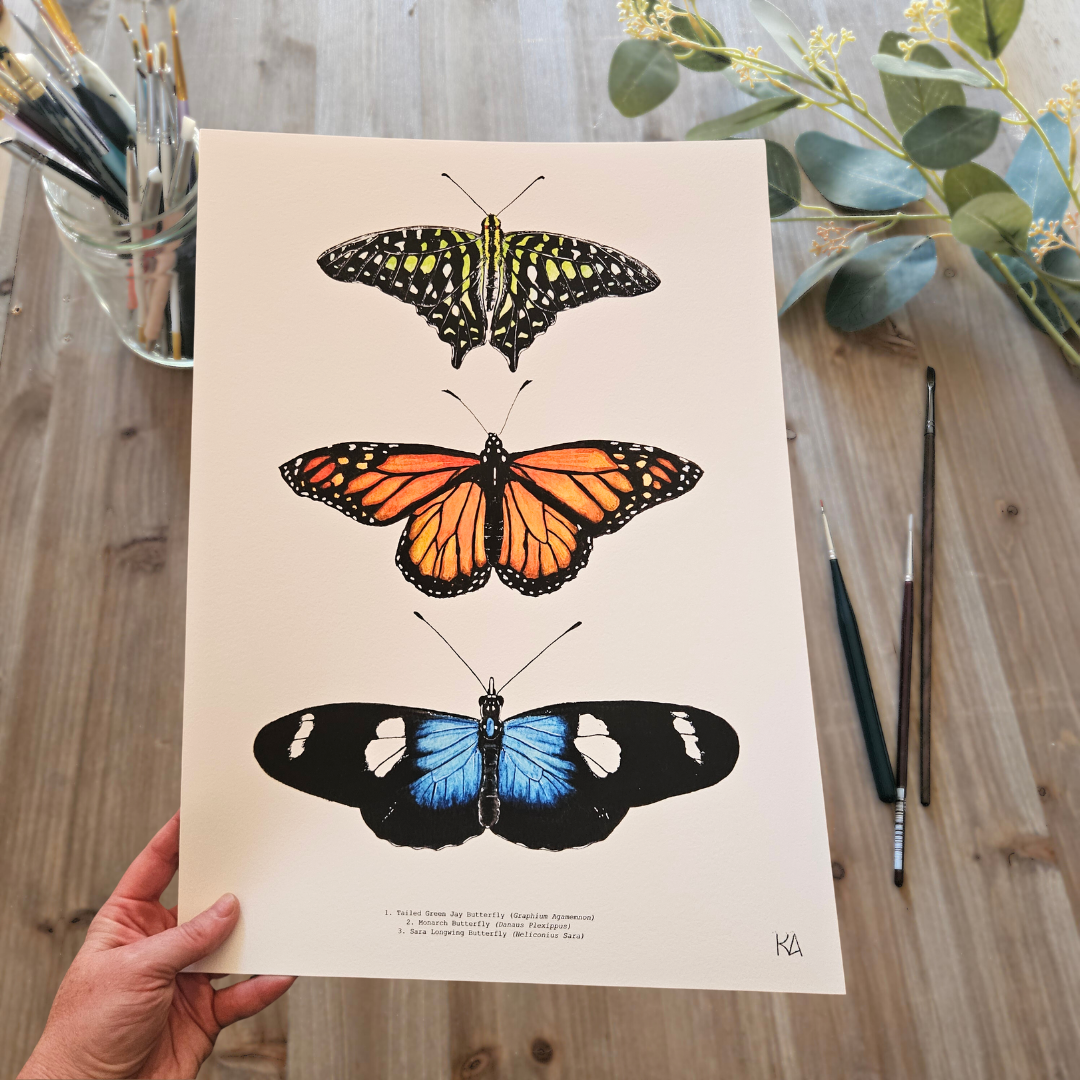 Watercolour Art Print - 'Butterfly Trio'