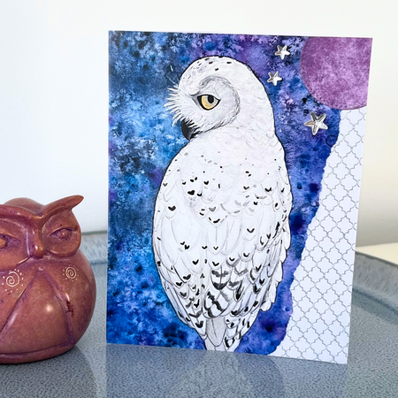 Snowy owl starry night greeting card