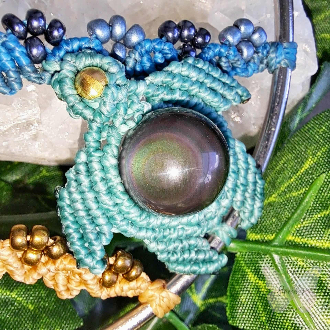 Rainbow Obsidian Turtle with Ocean Mini Hanger