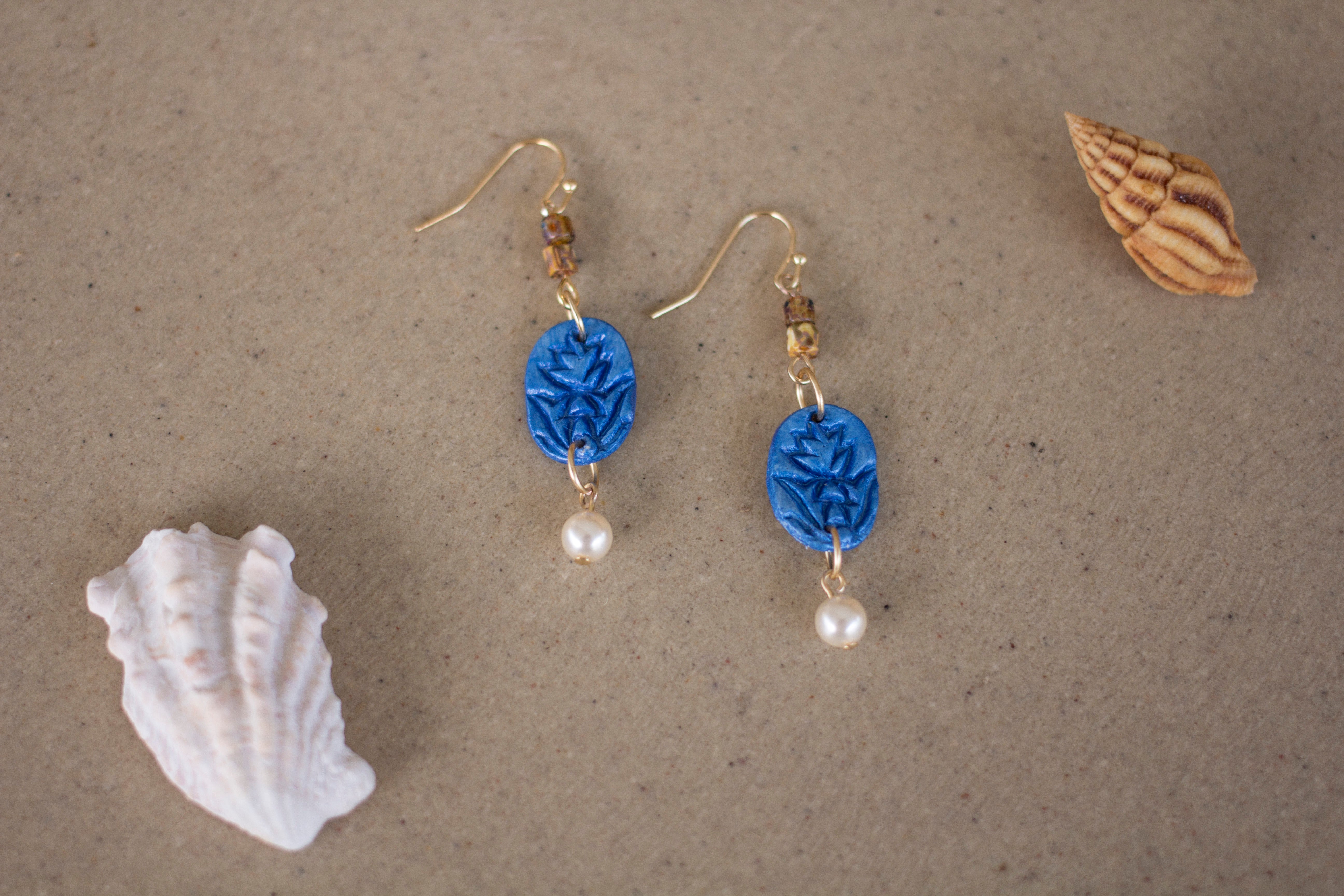 Blue Painted Clay Dangle Earrings