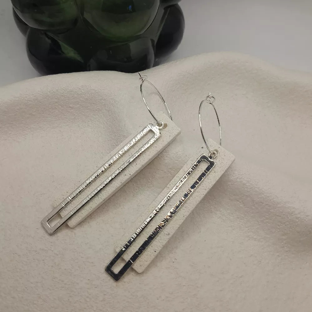 white sands bar polymer clay hoop earrings- hypoallergenic