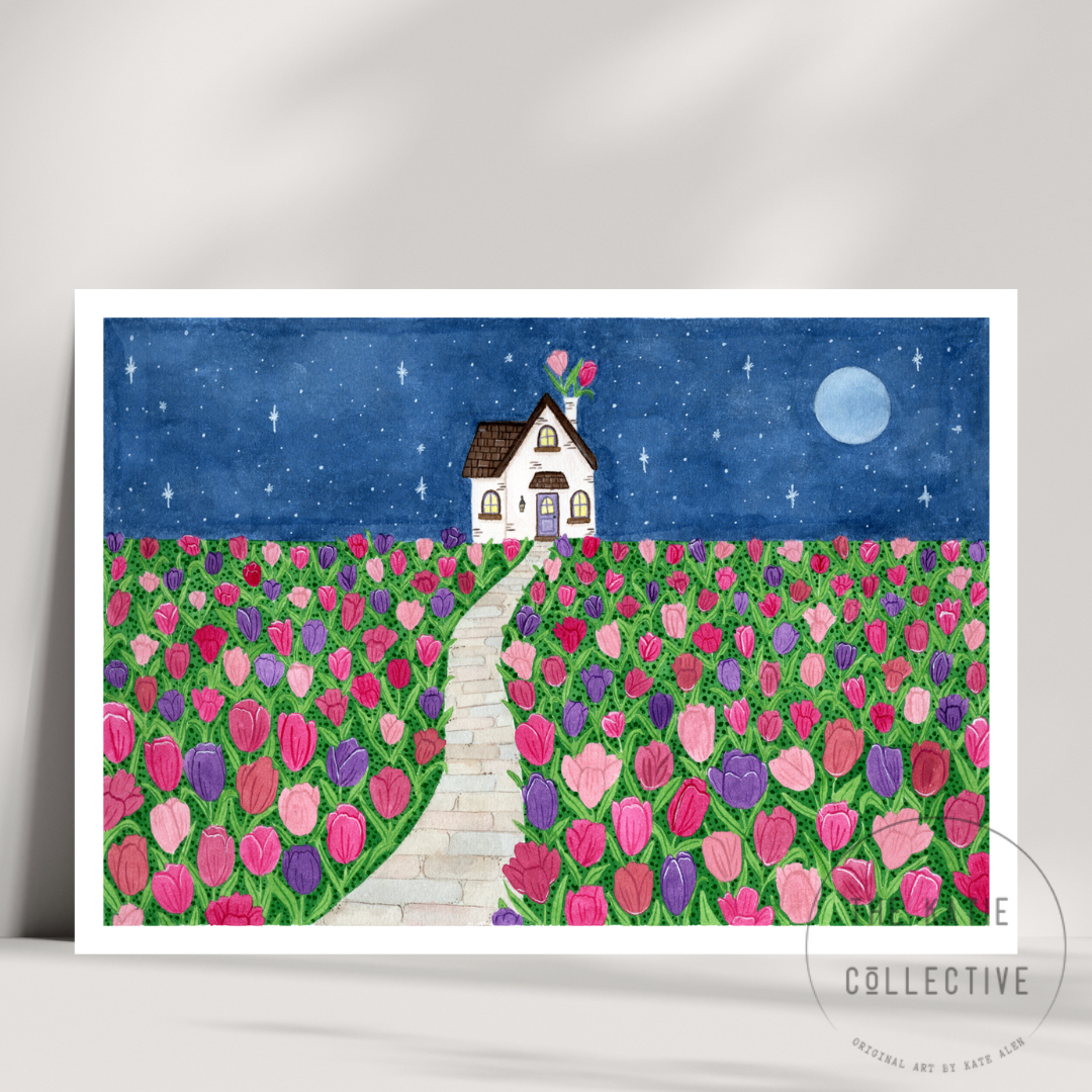 Watercolour Art Print - 'Tulip Cottage'