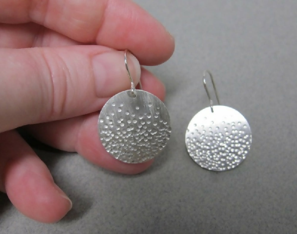 Bubbles rising sterling silver disc earrings large size