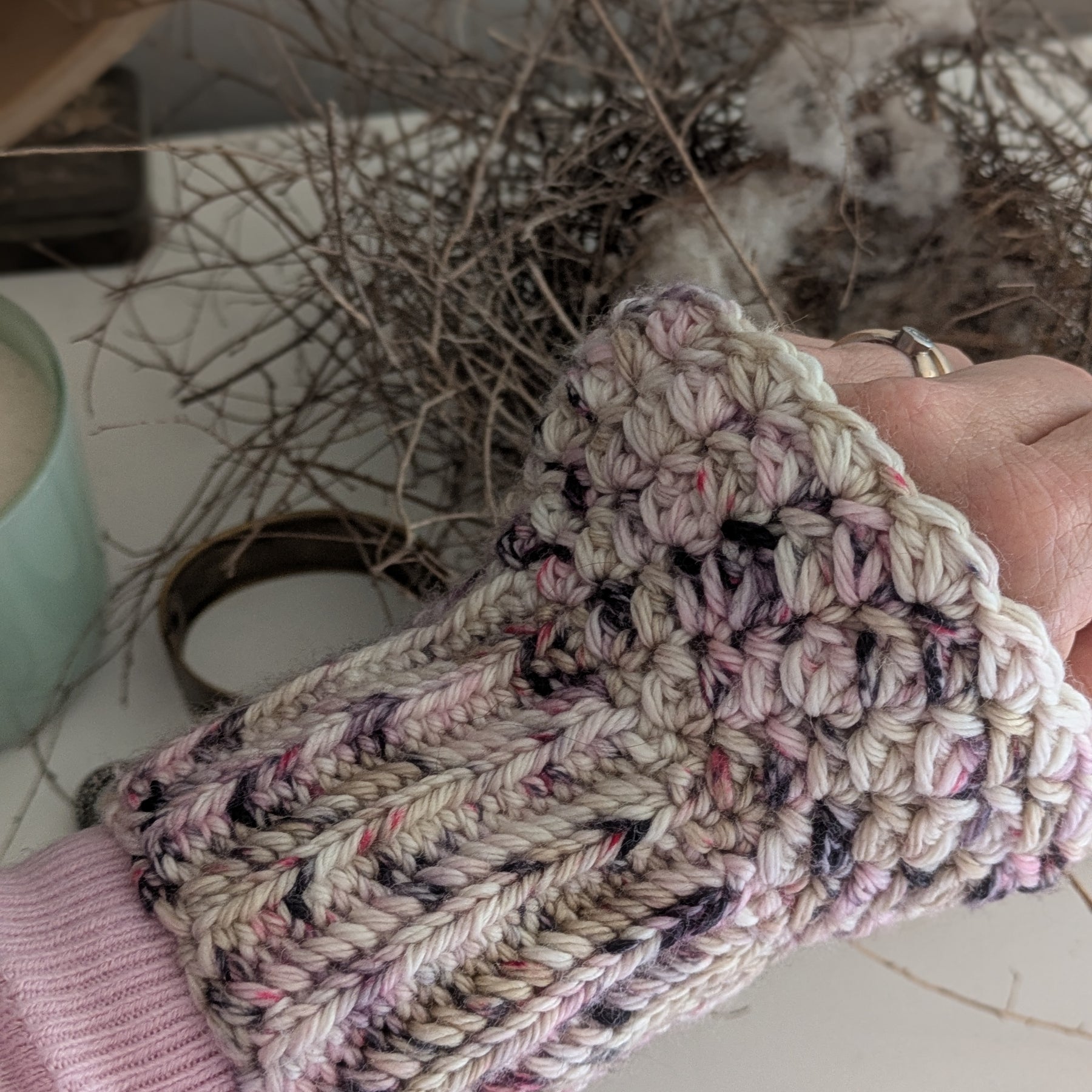 Ruffly Wrist Warmers Crochet Fingerless Gloves