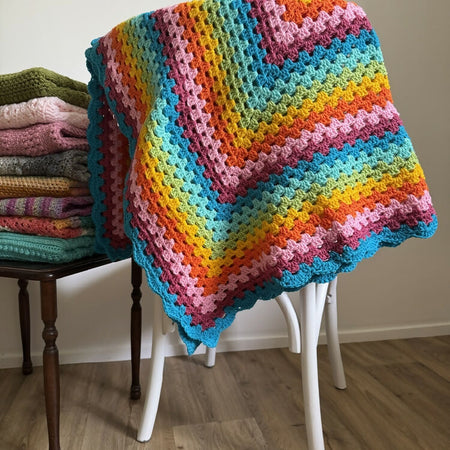 Crochet | Blanket / Throw | Bright Rainbow | Granny Square