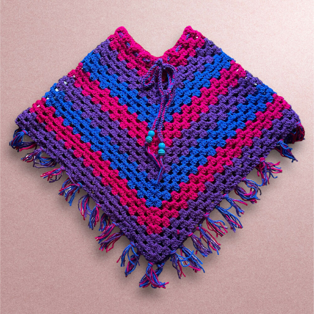 Ruby - Handmade Crochet Childs Poncho ages 3-5 years