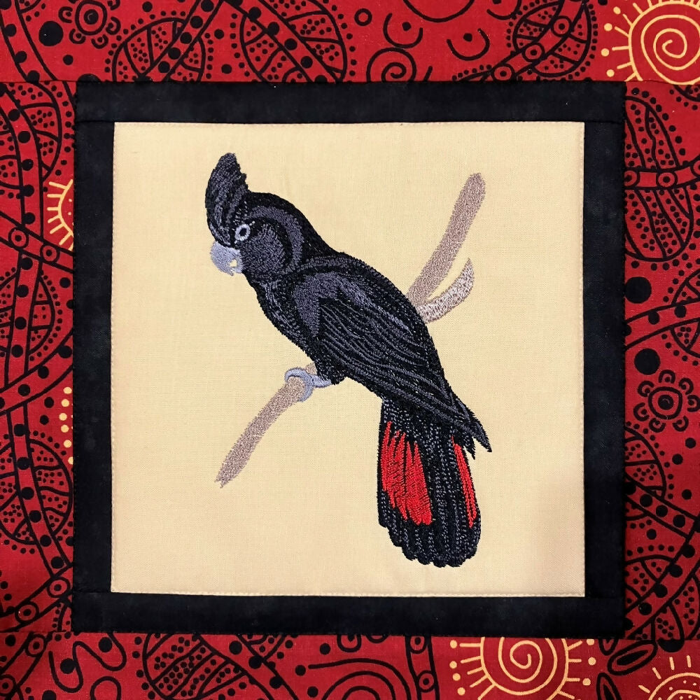 handmade Australian native quilted - red tailed black cockatoo