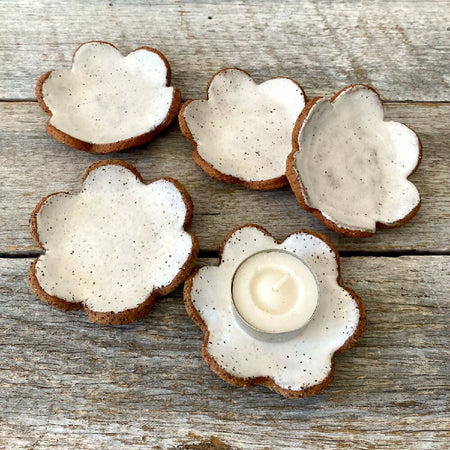 Flower Shaped Ceramic Tea Light Candle Holder - White