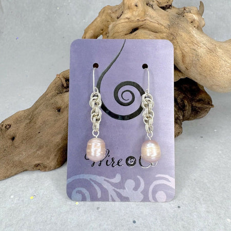 Sterling silver handmade spiral chain and freshwater peals earrings
