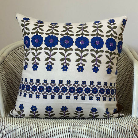 Blue Daisy Cushion Cover Vintage Design Handmade