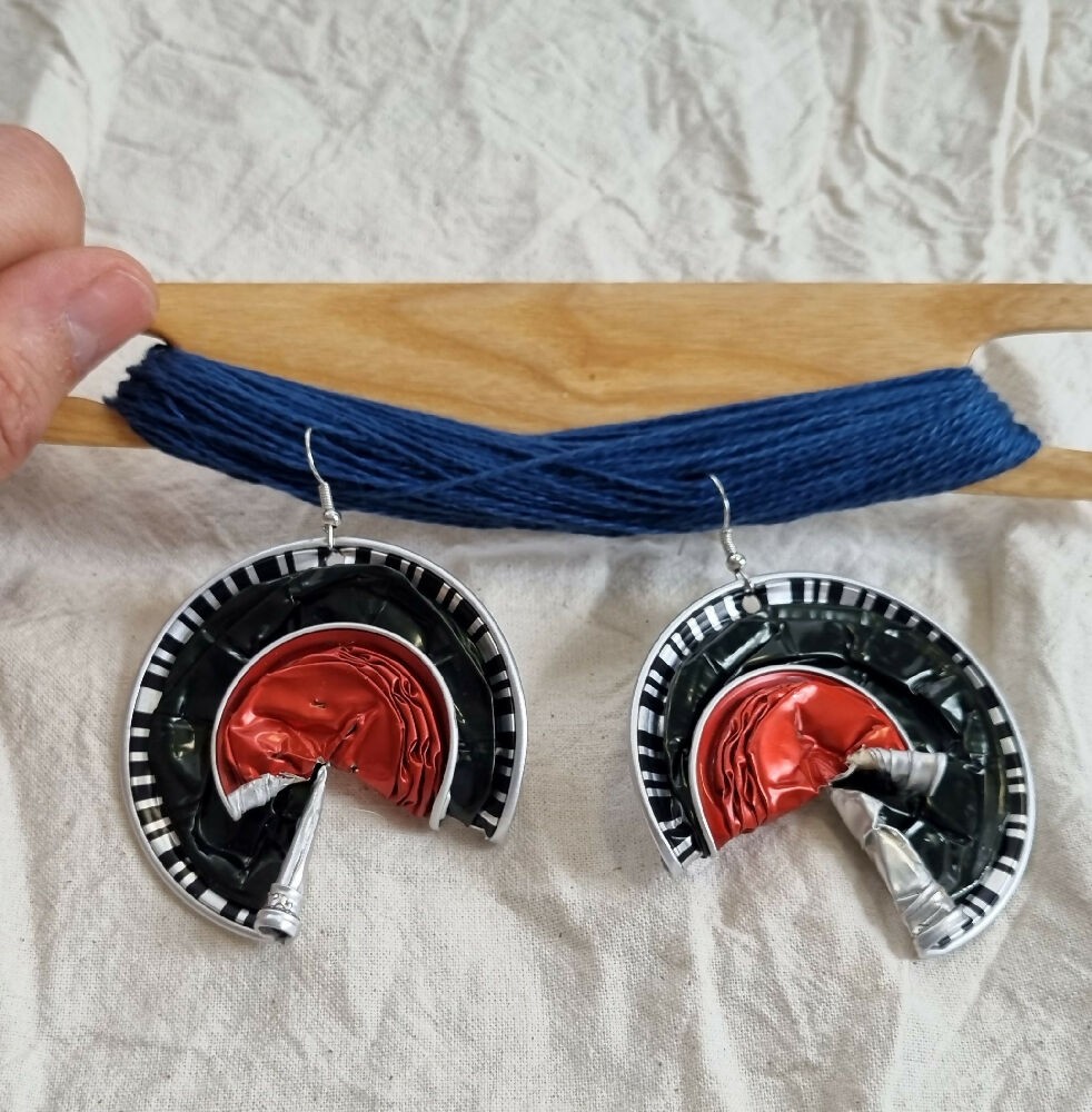 Red and black coffee pod earrings