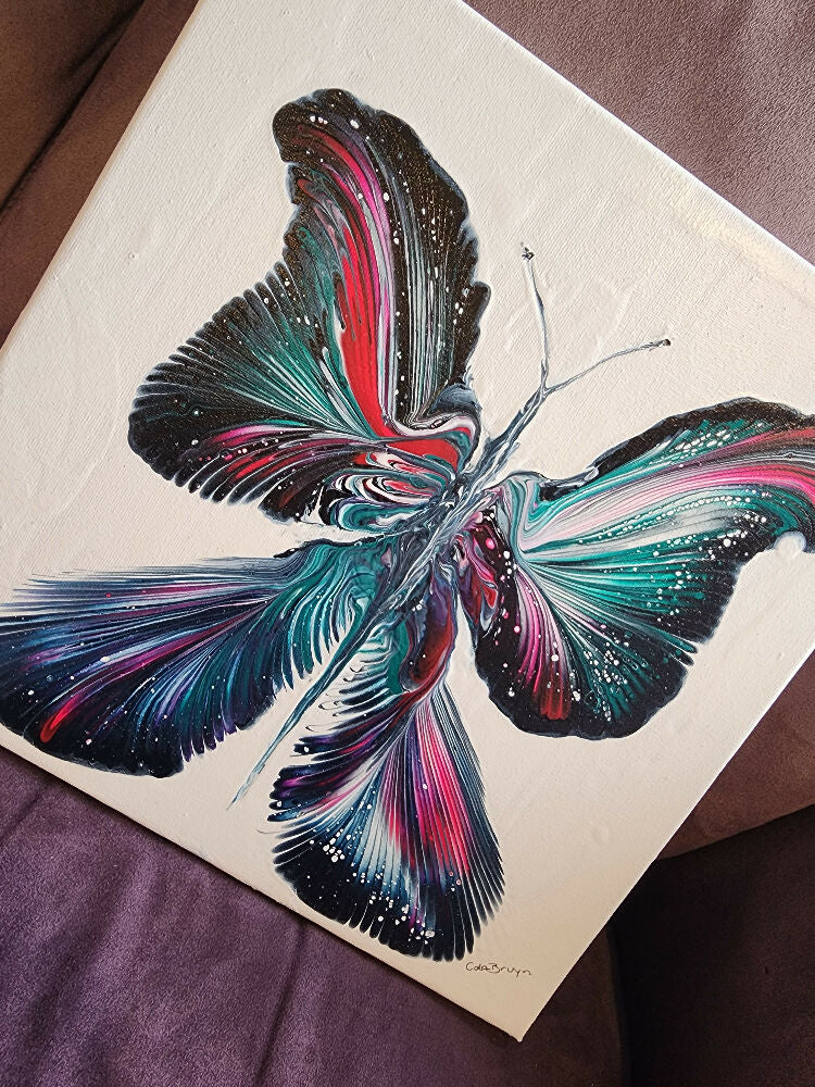 Original Fluid Art Illuminated Butterfly Painting