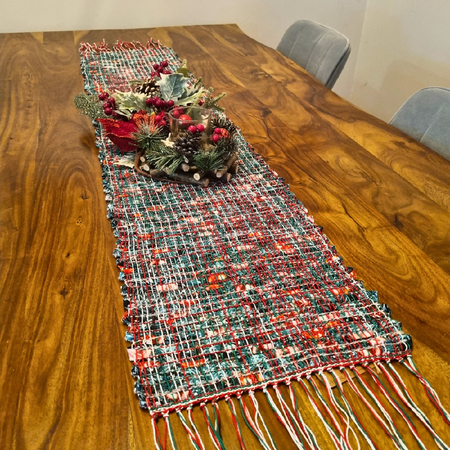 Handwoven table runner 100% cotton Christmas bauble festive holiday decor