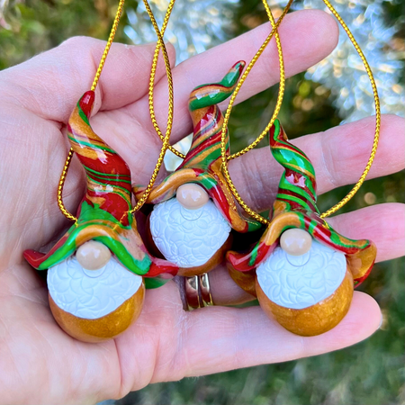 Gnome Christmas bauble trio - Gold/Gold/Red/Green